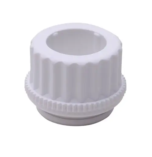 Ventilanschlussadapter in Weiß, hergestellt von Danfoss. Mit runder Öffnung und gewelltem Rand, geeignet für bestimmte Gehäuseanschlüsse.