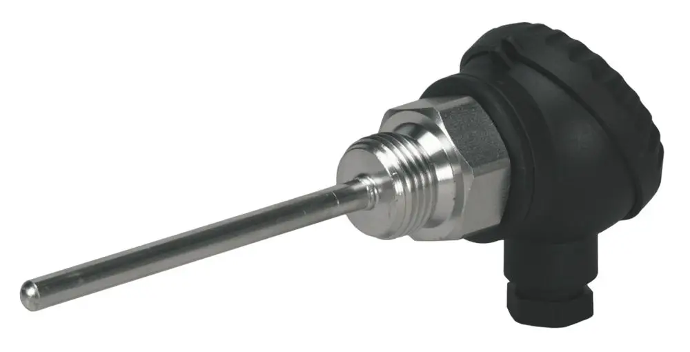 Edelstahlfühler mit einem langen Sensorschaft und einem Anschluss, geeignet für Temperaturmessungen, erkennbar als Danfoss Produkt.