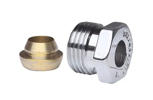 Klemmverbinder aus Stahl mit Außengewinde, geeignet für Verbindungen in Rohrsystemen. Bestandteil von Danfoss Produkten für Installationen.
