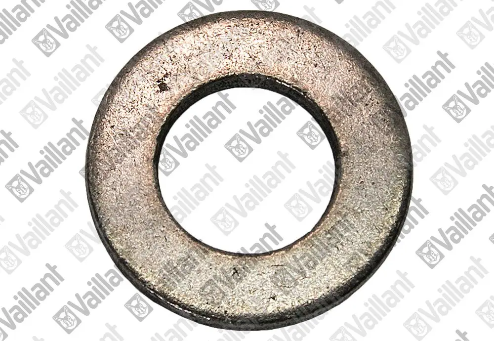 Vaillant Scheibe mit kreisförmigem Loch in der Mitte, aus Metall, auf hellem Hintergrund.