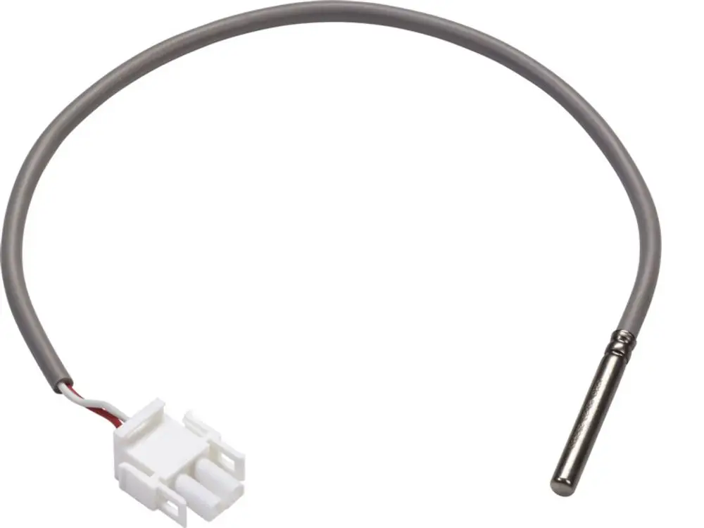 Tauchfühler mit grauem Kabel und steckbarem Anschluss, typisches Zubehör von Stiebel Eltron für Temperaturmessung in Heizsystemen.