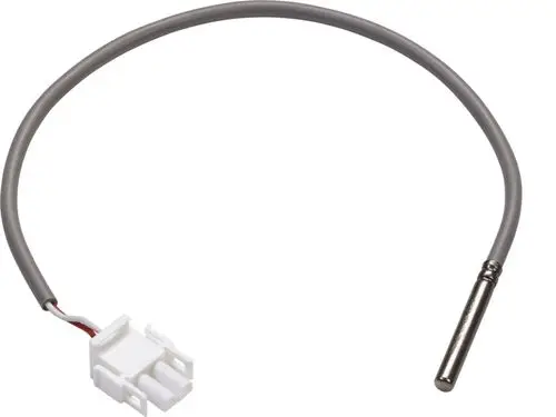 Tauchfühler mit grauem Kabel und steckbarem Anschluss, typisches Zubehör von Stiebel Eltron für Temperaturmessung in Heizsystemen.