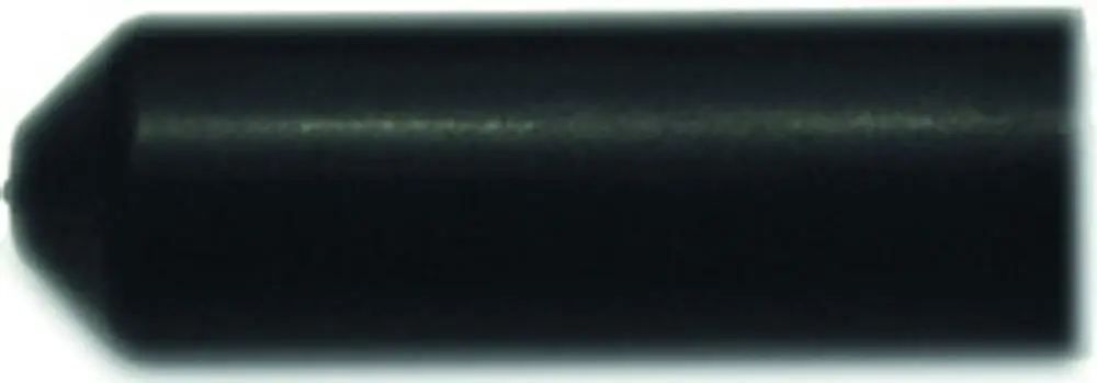 Schwarzes Heizband mit Endabschluss, geeignet für Schrumpftechnik, abgebildet in gerader Form. Produkt von Danfoss.