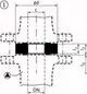Technische Zeichnung eines Flansch-Zwischenstutzens mit verschiedenen Maßen, hergestellt von Wilo. Das Produkt zeigt verschiedene Durchmesser und Längen in einer schematischen Darstellung.