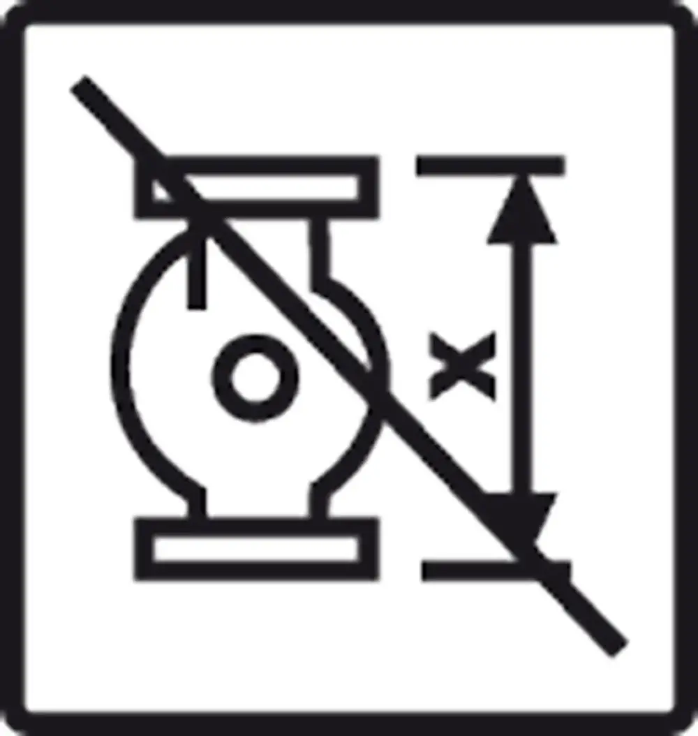 Symbol eines Flansches mit durchgestrichener Pumpe. Hinweis von Wilo zu einer spezifischen Anwendung oder Einschränkung.