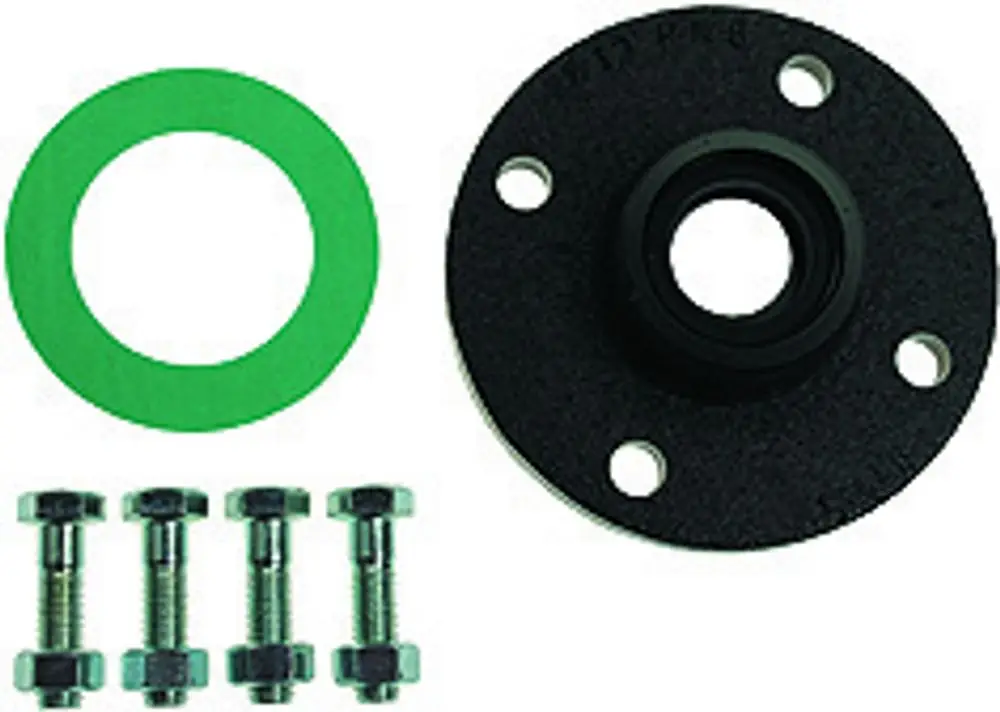 Flanschring mit einem grünen Dichtungsring und vier Schrauben, hergestellt von Wilo. Das Produkt bietet mechanisches Zubehör für verschiedene Anwendungen.
