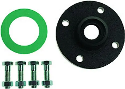 Flanschring mit einem grünen Dichtungsring und vier Schrauben, hergestellt von Wilo. Das Produkt bietet mechanisches Zubehör für verschiedene Anwendungen.