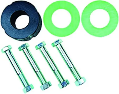 Schrauben, Unterlegscheiben und ein Gummi-Dichtungsring in verschiedenen Größen, präsentiert auf einem weißen Hintergrund. Wilo-Produkte für Montagen oder Reparaturen.