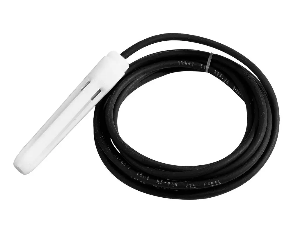 Wilo Tauchelektrode mit einem weißen Sensor und einem flexiblen schwarzen Kabel, geeignet zur Niveausteuerung in verschiedenen Anwendungen.