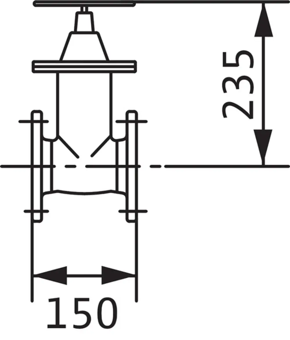 Technische Zeichnung eines mechanischen Absperrschieber mit Flanschverbindungen, hergestellt von Wilo. Maße und Details sind schrittweise in der Darstellung abgebildet.