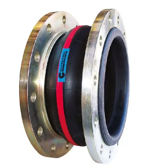 Kompensator mit zwei Metallflanschen und einem flexiblen Gummikörper in der Mitte, hergestellt von Wilo, zur Anpassung von Bewegungen in Rohrleitungssystemen.