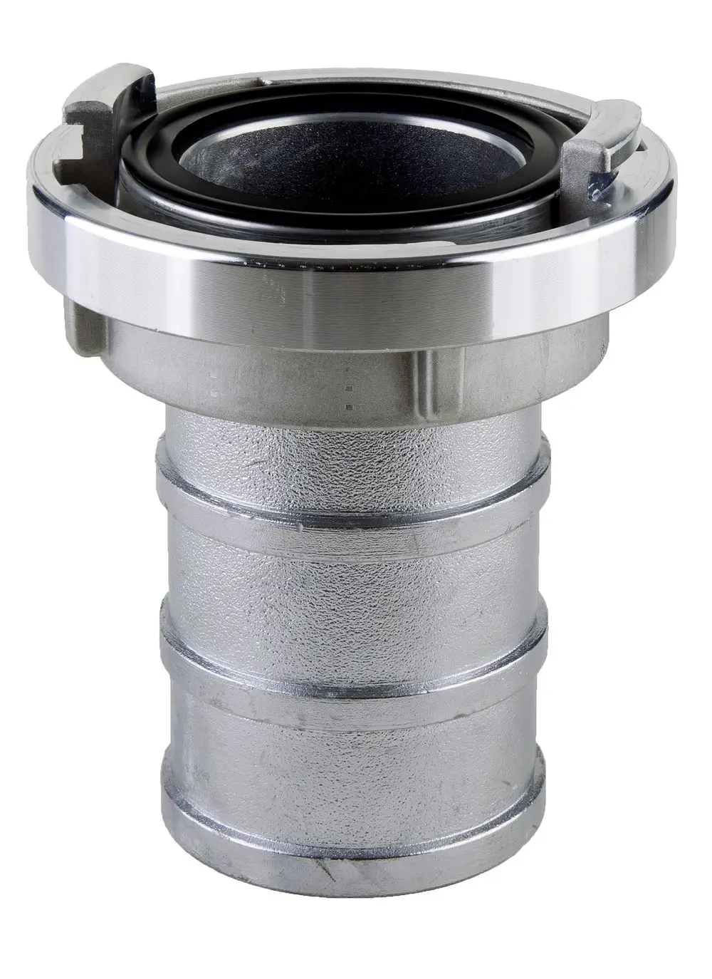 Mechanische Storz-Schlauchkupplung aus Metall mit einer gummierten Dichtung. Produkt gehört zur Marke Wilo.