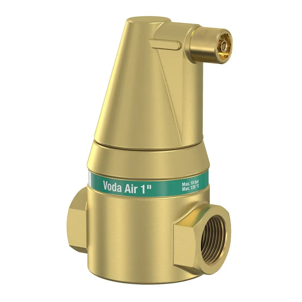 Luftseparator mit goldenem Gehäuse und Anschlussstellen, ideal für die Verwendung in Heizungs- und Kühlsystemen, hergestellt von Wilo.