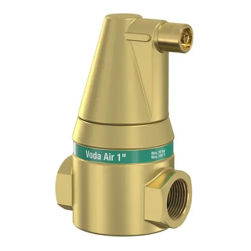 Luftseparator mit goldenem Gehäuse und Anschlussstellen, ideal für die Verwendung in Heizungs- und Kühlsystemen, hergestellt von Wilo.