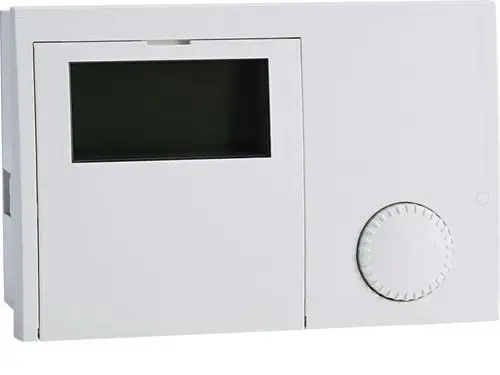 Weißes Bedienfeld mit einem Sichtfenster und einem Reglerrad, geeignet als Ersatzteil für Systeme von Stiebel Eltron, insbesondere Wärmepumpenmanager.