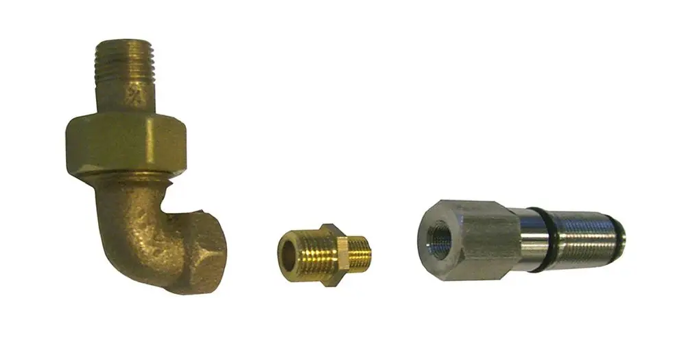 Drei verschiedene Verbindungselemente aus Metall, darunter ein gebogenes Teil und zwei gerade Anschlussstücke. Wilo-Produkt, geeignet für Installationen im Sanitärbereich.