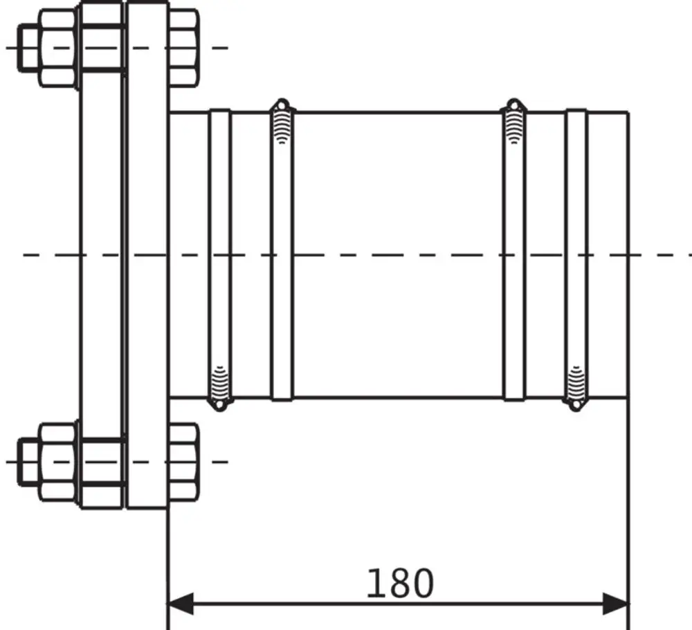 Flanschstutzen mit sichtbaren Verbindungselementen. Das Produkt gehört zur Kategorie mechanisches Zubehör und wird von der Marke Wilo hergestellt.