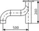 Schematische Darstellung eines Rohrbiegungsstücks mit Maßangaben, dargestellt in schwarzer Linie auf weißem Hintergrund. Hersteller Wilo.