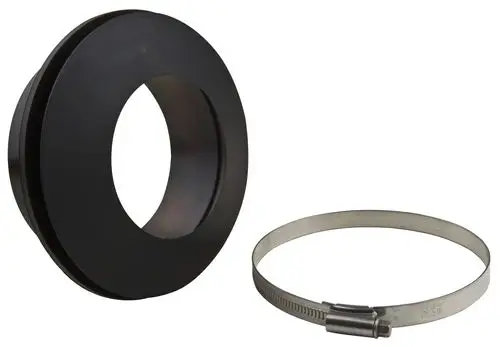 Schwarze Dichtung für Montageanwendungen mit einem Edelstahlband zur Befestigung. Zubehörteil von Wilo, geeignet für verschiedene Installationen.