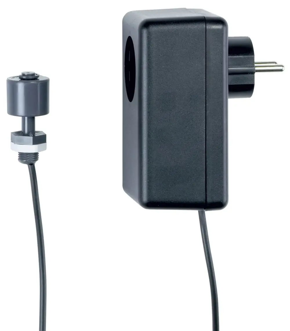 Netzadapter von Wilo zur Stromversorgung, verbunden mit einem Sensor. Kabel mit Anschluss für die Montage an einem Alarmsystem.