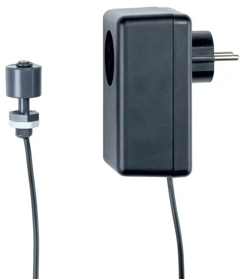 Netzadapter von Wilo zur Stromversorgung, verbunden mit einem Sensor. Kabel mit Anschluss für die Montage an einem Alarmsystem.