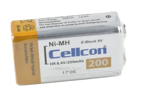 NiMH-Akku in kompaktem Format, marca Wilo, mit einer Kapazität von 200 mAh und einer Spannung von 9 V, für wiederaufladbare Anwendungen.