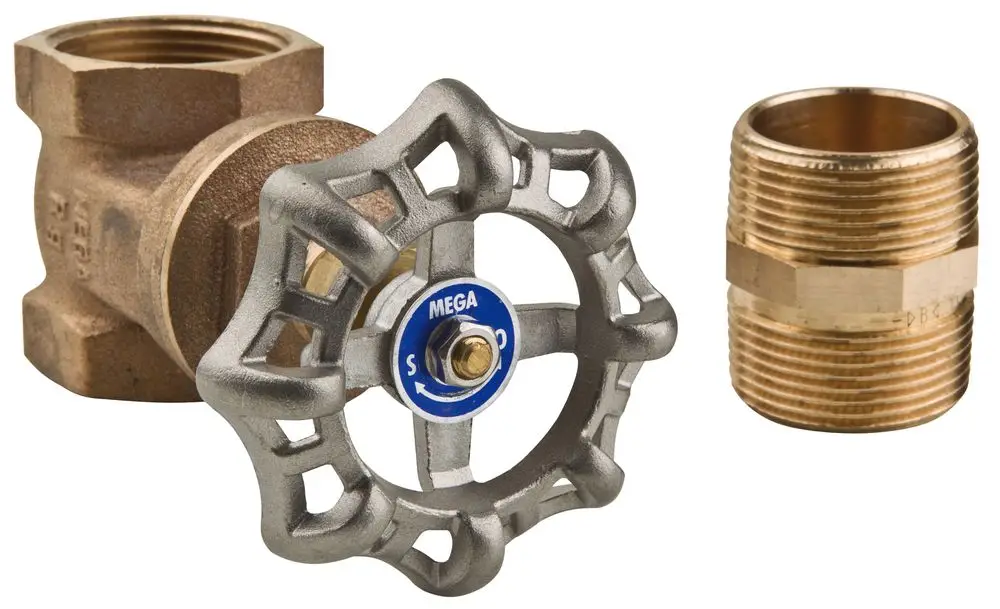 Mechanisches Zubehör bestehend aus einem Absperrschieber und einem Adapter. Der Absperrschieber ist mit einem gewellten Handrad ausgestattet. Marke: Wilo.