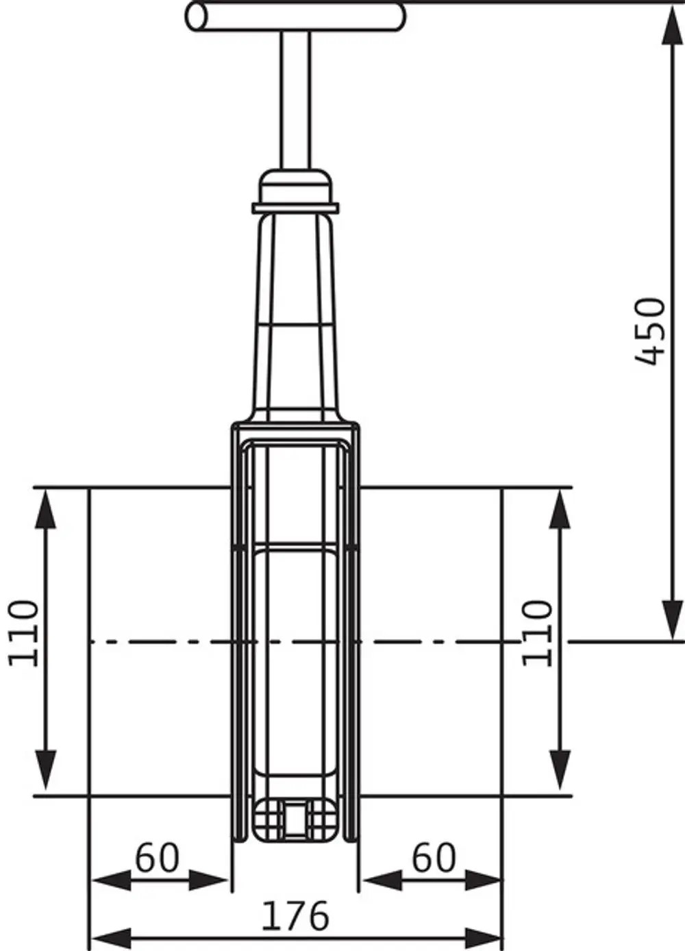 Technische Zeichnung eines Montagezubehörs für Absperrschieber aus PVC, dargestellt in seitlicher Ansicht mit Maßangaben. Produkt von Wilo.