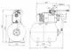 Hochdruck-Kreiselpumpe mit Motor und Anschlussleitungen, dargestellt in technischen Zeichnungen. Hersteller ist Wilo. Maße und Details sind im Bild angegeben.
