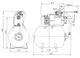 Hochdruck-Kreiselpumpe von Wilo, dargestellt in technischer Zeichnung. Seitenansicht und Maße sind klar erkennbar. Anschlussdetails sind sichtbar.