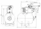 Hochdruck-Kreiselpumpe von Wilo mit einem kompakten Design. Das Diagramm zeigt die technischen Maße und Anschlussdetails der Pumpe in Seitenansicht und von vorne.