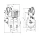 Hochdruckpumpensystem von Wilo mit Motor und Druckanschlüssen. Zeichnung zeigt Maße und Aufbaumöglichkeiten. Technische Details sind angegeben.