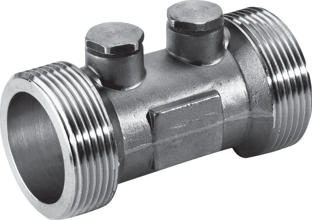 Rückflussverhinderer aus Metall mit zwei Anschlussgewinden, montierbar für Rohrleitungen, hergestellt von Wilo.