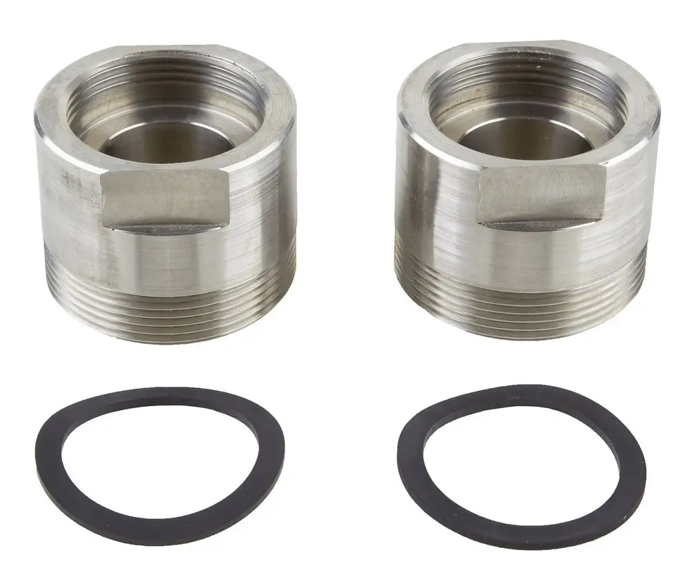 Zwei Edelstahl-Übergangsstücke mit G1 1/2" Innengewinde und G2" Außengewinde, begleitet von zwei Dichtungsringen. Wilo-Produkt für Rohrverbindungen.