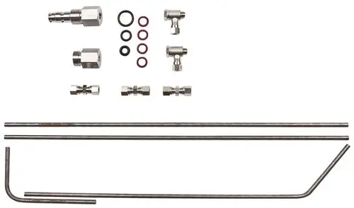 Montagesatz von Wilo mit verschiedenen Metallfittings, Rohren und Dichtungen, geeignet für Installationen in Rohrleitungssystemen.