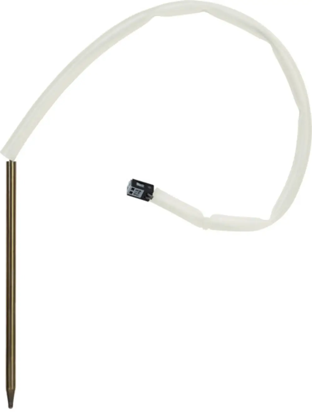 Temperatursensor von Stiebel Eltron mit einem langen Metallfühler und einem weißen Kabel, das am Ende einen Anschlussstecker hat.