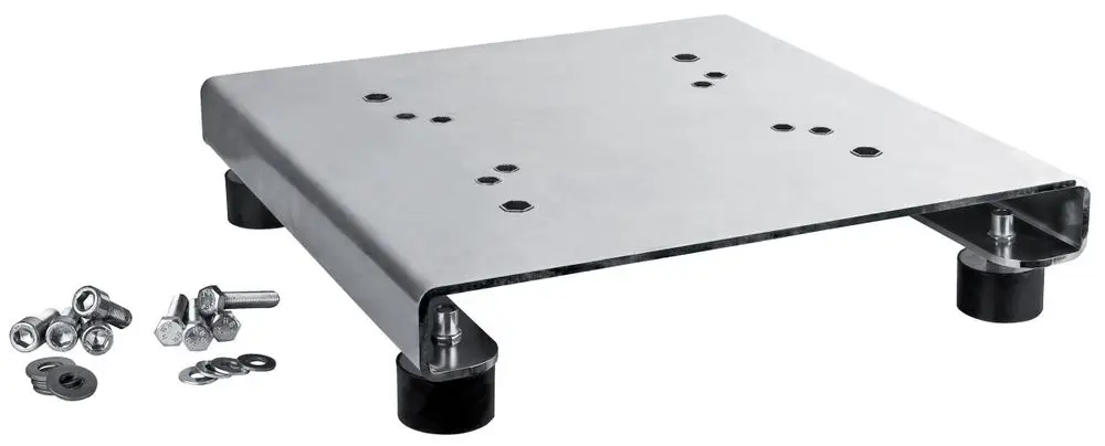 Grundplatte aus Metall mit Montagebohrungen und Gummifüßen, geliefert mit Schrauben und Unterlegscheiben, hergestellt von Wilo.