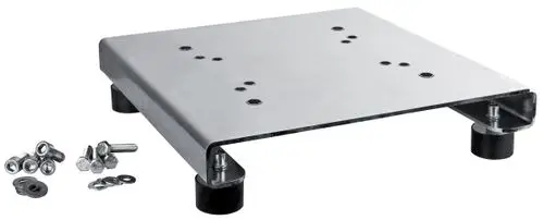 Grundplatte aus Metall mit Montagebohrungen und Gummifüßen, geliefert mit Schrauben und Unterlegscheiben, hergestellt von Wilo.