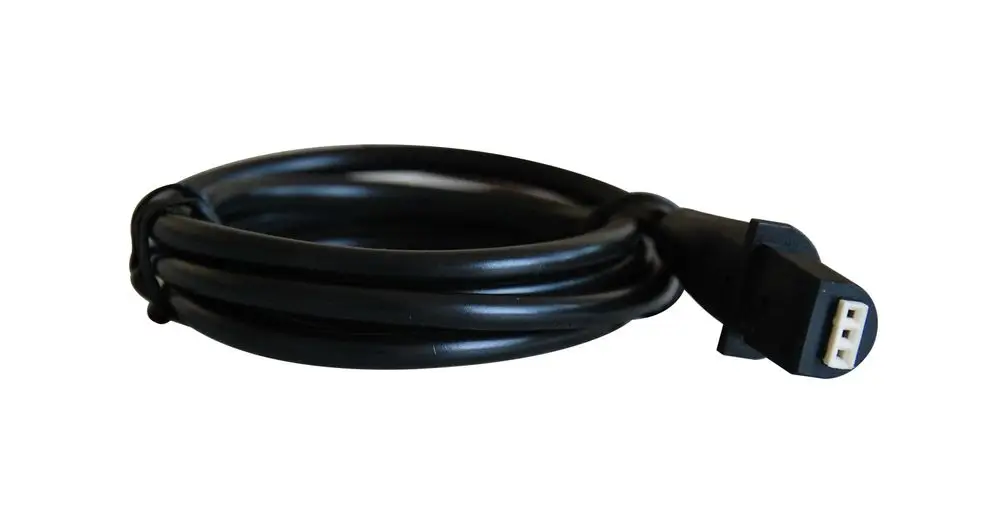 Schwarzes, spiralförmig gewickeltes Kabel mit einem Stecker, das für elektrische Anwendungen genutzt wird. Hersteller ist Wilo.
