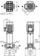 Kompakte Wilo-Hochdruck-Kreiselpumpe mit elektrischem Antrieb. Abgebildet sind verschiedene Ansichten sowie technische Maße und Anschlussdetails.