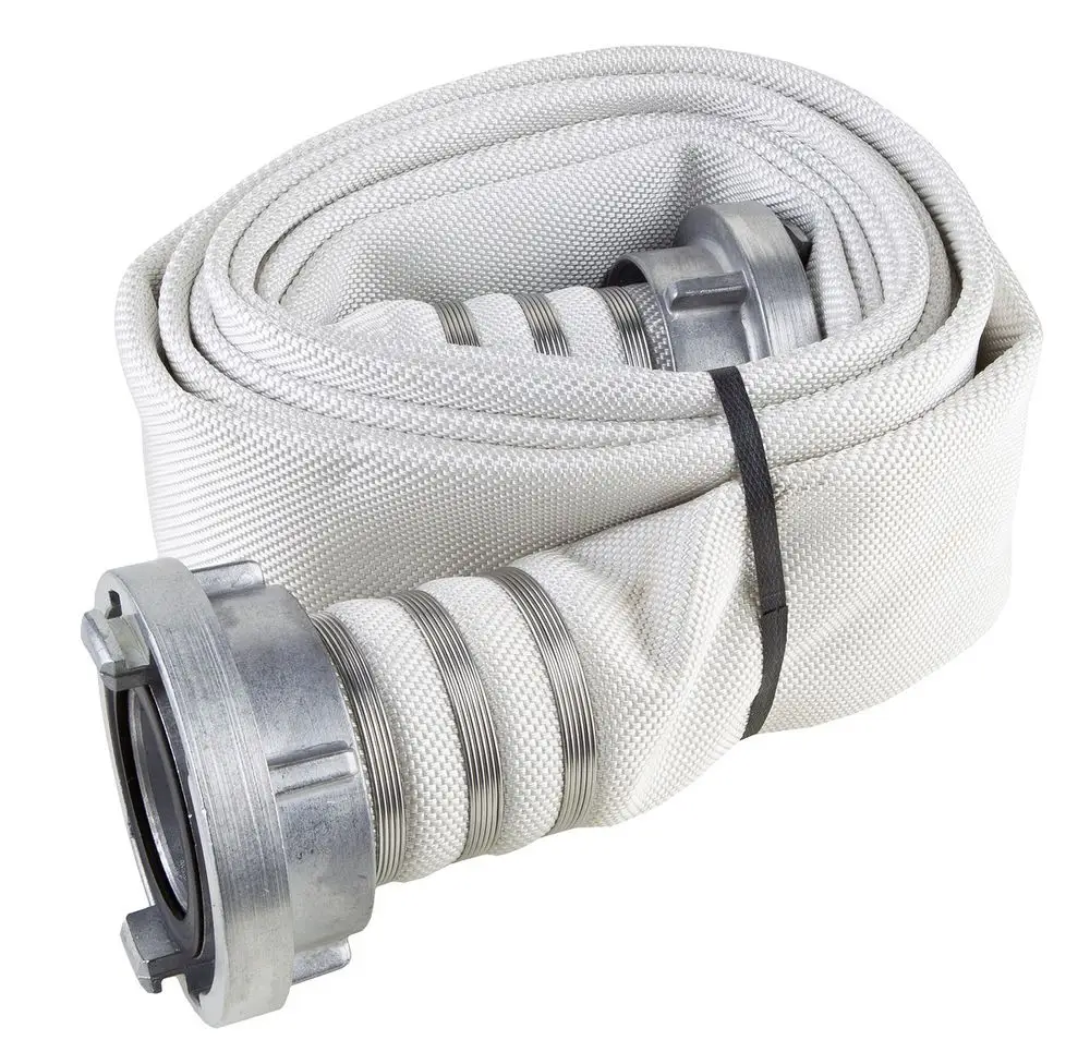 Kringelformierter, grauer Synthetikschlauch mit Storz B Kupplung. Der Schlauch ist für Wasseranwendungen geeignet und stammt von der Marke Wilo.