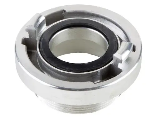 Mechanisches Zubehör mit metallischer Oberfläche, das zur festen Verbindung von Rohren dient. Hergestellt von Wilo, zeigt eine runde Form mit integriertem Dichtungselement.