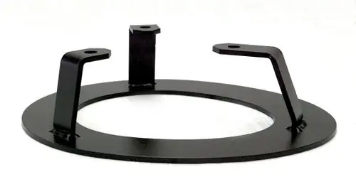 Montagezubehör aus schwarzem Metall mit zwei Halterungen, geeignet für die Installation eines Bodenstützfußes von Wilo.