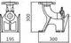 Technisches Diagramm einer mechanischen Einhängevorrichtung, dargestellt in Frontal- und Seitenansicht, mit klaren Maßen, produziert von Wilo.