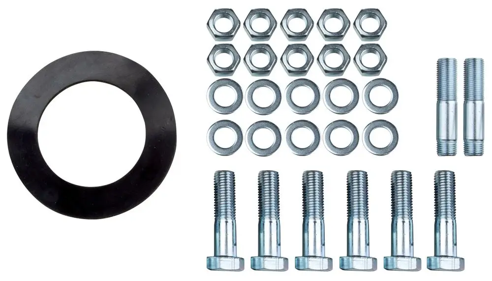 Montageset von Wilo mit verschiedenen Schrauben, Unterlegscheiben, Muttern und einem schwarzen Ring für Verbindungen in DN40/50/65 PN10 Anwendungen.