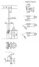 Technische Zeichnung einer mechanischen Einhängevorrichtung von Wilo, einschließlich verschiedener Ansichten und Dimensionen, dargestellt in einem klaren, schematischen Format.