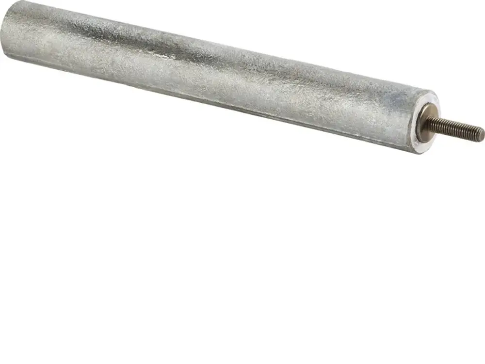 Metallstange mit Gewinde an einem Ende, möglicherweise ein Ersatzteil von Stiebel Eltron, verwendet in Heizungs- oder Warmwassersystemen.