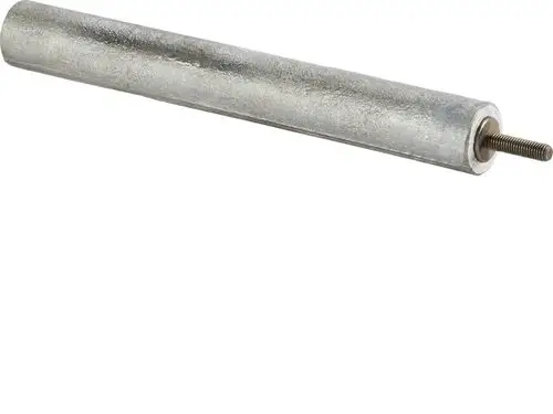 Metallstange mit Gewinde an einem Ende, möglicherweise ein Ersatzteil von Stiebel Eltron, verwendet in Heizungs- oder Warmwassersystemen.