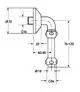 GROHE Abgangsbogen mit zwei Quetschverschraubungen, eine mit G1/2" und eine mit G3/4", in einem gebogenen Design. Maße und Details sind im technischen Zeichnung abzulesen.