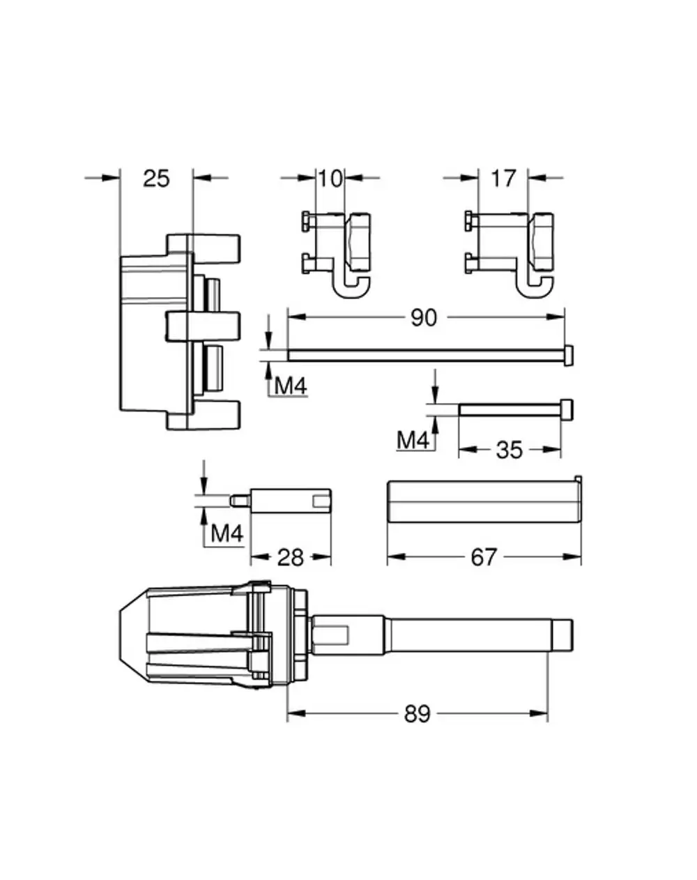 Technisches Zeichnungsdiagramm eines chromfarbenen Verlängerungsteils für einen Hebelmischer von Grohe, mit maßlichen Angaben und strukturellen Details.
